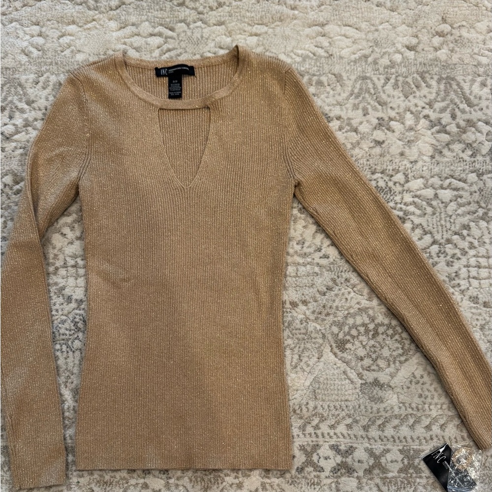 NWT tags INC petite metallic gold sweater